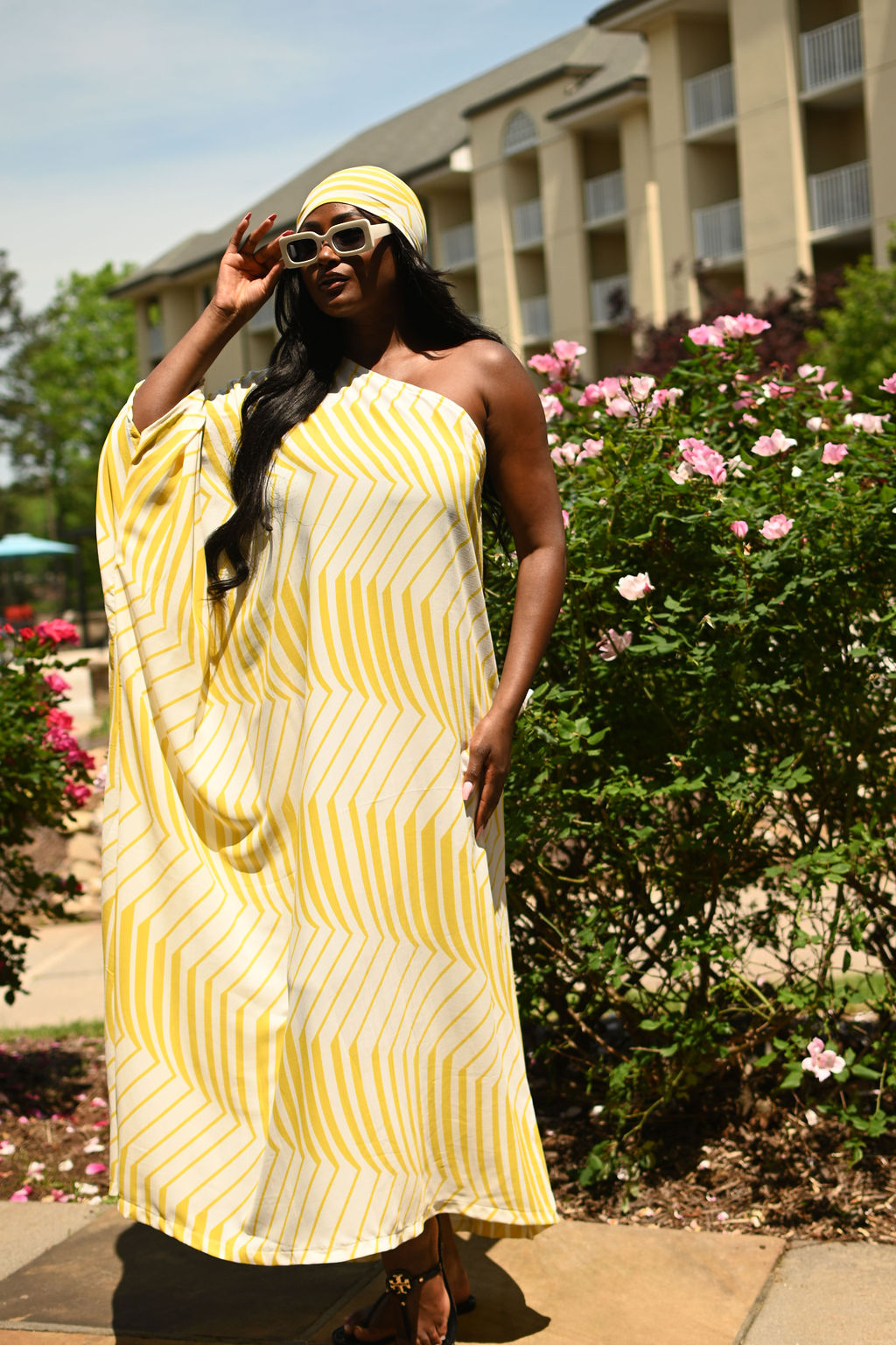 knee length dresses for ladies SHEER STRIPED LONG SLEEVE MAXI DRESS – Arelia's Dream main image 1
