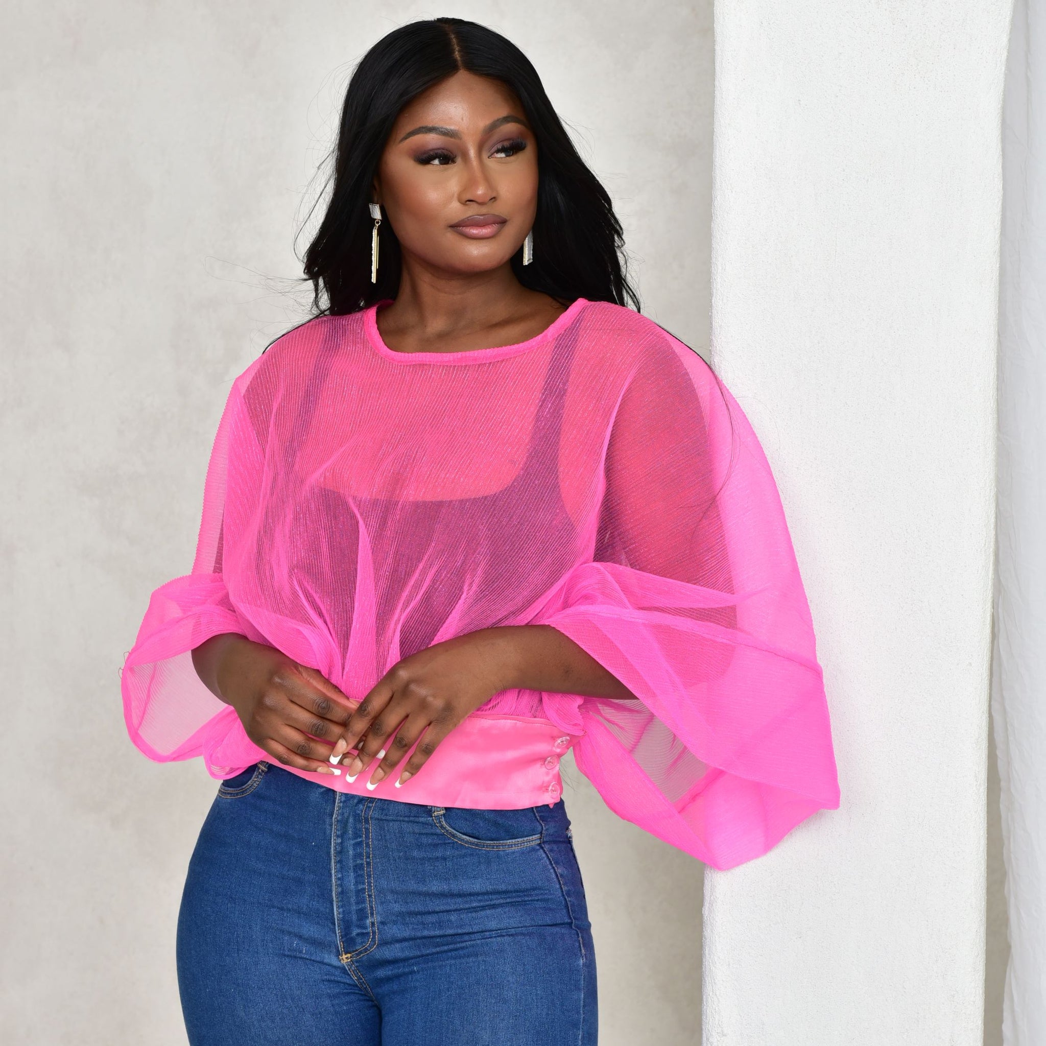 Alia Pink Mesh Top